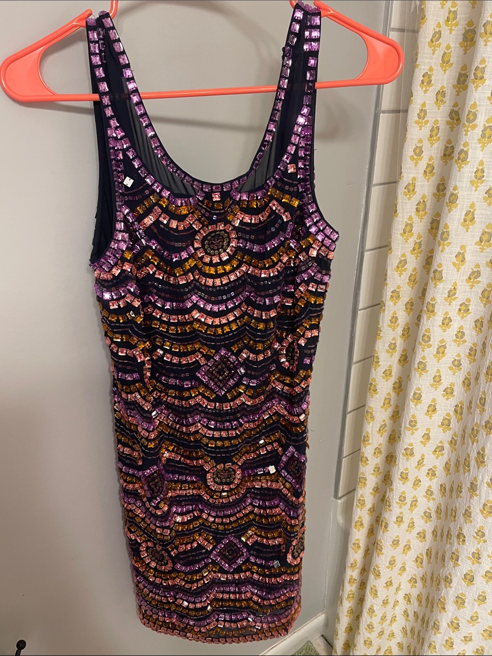 Sequin Embellished Mini Dress in Purple & Gold